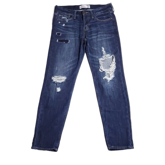 Abercrombie Boyfriend Straight Leg Jeans Size 2 26 Distressed Destroyed Loose - Picture 1 of 11